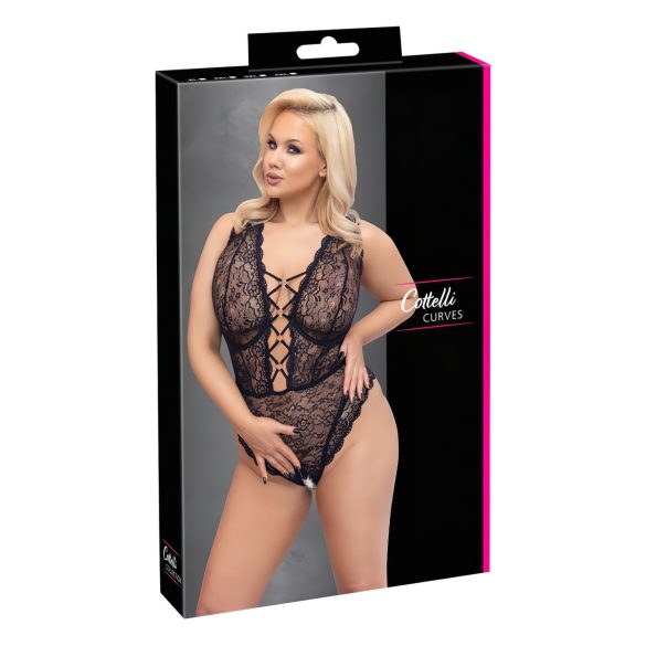 Cottelli Curves Plus Size - Transparenter, gemusterter Body (schwarz) - 95F/2XL