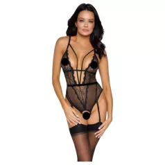  Cottelli - Offener, riemchen Body mit Strumpfhalter (schwarz) - L