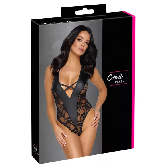 Cottelli Party - Blumenmuster-Body (schwarz) - XL
