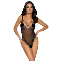   Cottelli - bestickter, offener Spitzenbody (schwarz-lila) - M
