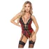 Abierta Fina - Offener Body mit Strumpfhalter (Schwarz-Rot) - M