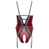 Abierta Fina - Offener Body mit Strumpfhalter (Schwarz-Rot) - M