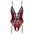 Abierta Fina - Offener Body mit Strumpfhalter (Schwarz-Rot) - L