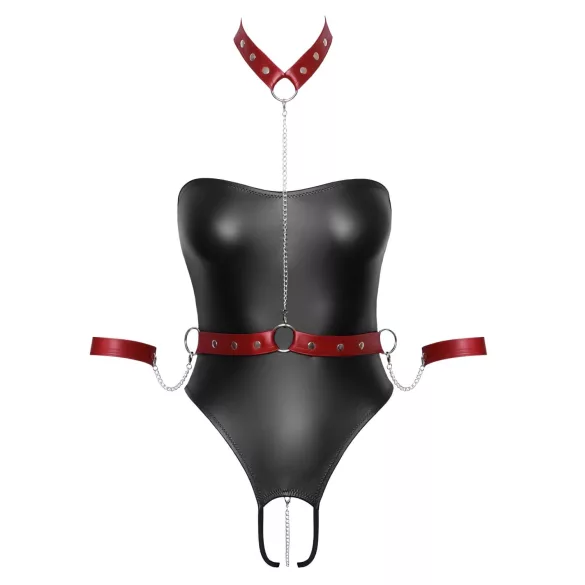 Cottelli Bondage - glänzender Body + Arm- und Halsfixierung (schwarz) - L