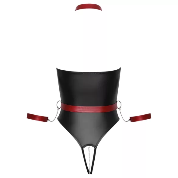 Cottelli Bondage - glänzender Body + Arm- und Halsfixierung (schwarz) - L