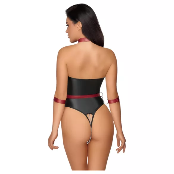 Cottelli Bondage - Glänzender Body und Handfesseln (schwarz) - L