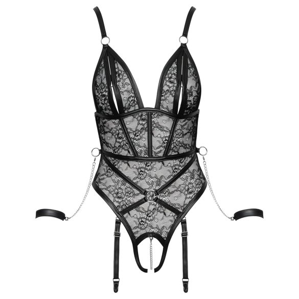 Cottelli Bondage - offener Body mit Fesseln (schwarz) - L