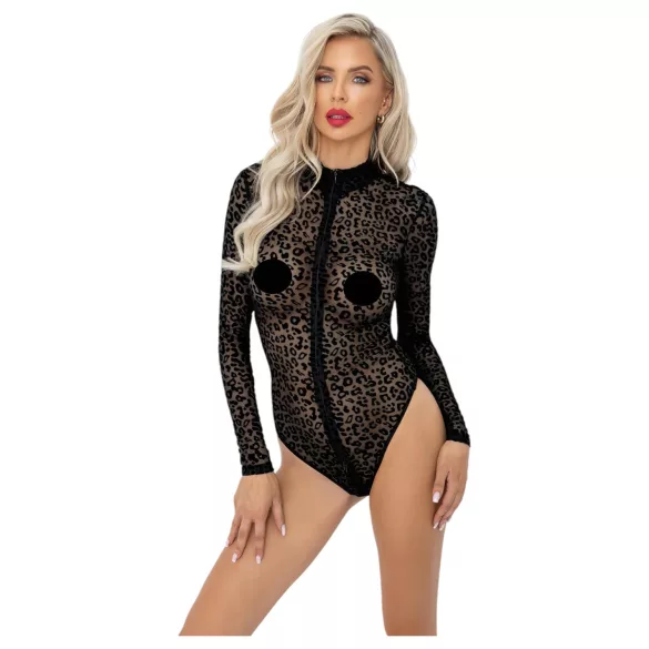 Noir - Langarm-Body mit Leopardenmuster (Schwarz) - M