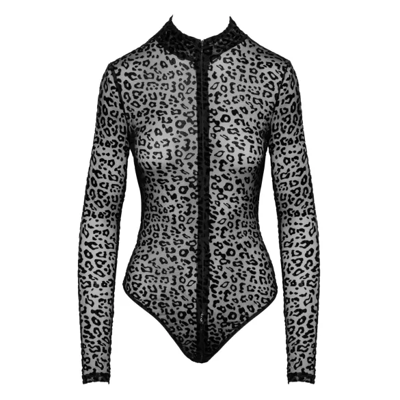 Noir - Langarm-Body mit Leopardenmuster (Schwarz) - M