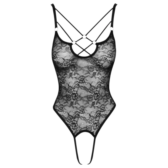 Cottelli - Transparenter Spitzenbody mit Öffnungen (schwarz) - M
