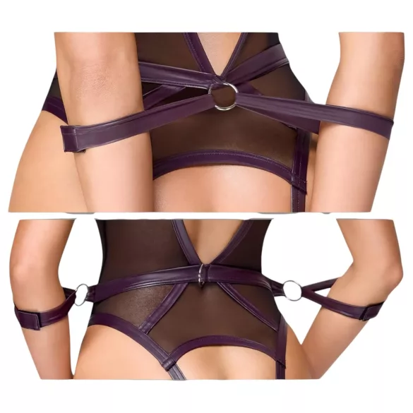 Cottelli Bondage - offener Body mit Armfesseln (schwarz) - L