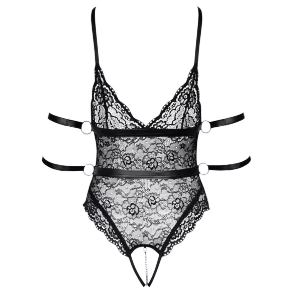 Cottelli Bondage - offener Spitzenbody (schwarz)