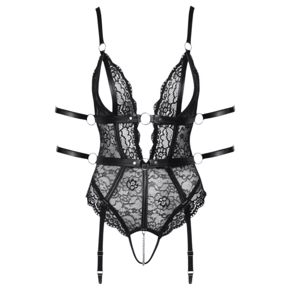 Cottelli Bondage - offener Spitzenbody (schwarz) - L