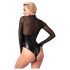 Noir - Glänzender Body mit transparentem Einsatz (Schwarz) - L