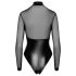 Noir - Glänzender Body mit transparentem Einsatz (Schwarz) - XL