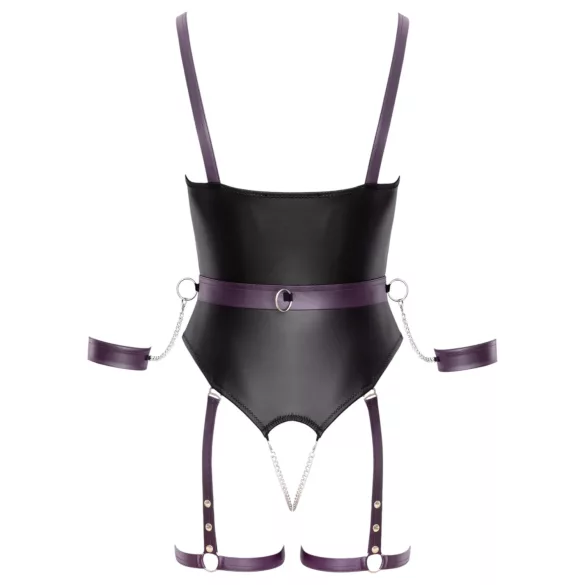 Cottelli - Offener Bondage-Body mit Handschellen (Schwarz)