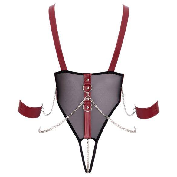 Cottelli Bondage - Offener Body mit Riemen und Kette (Schwarz)