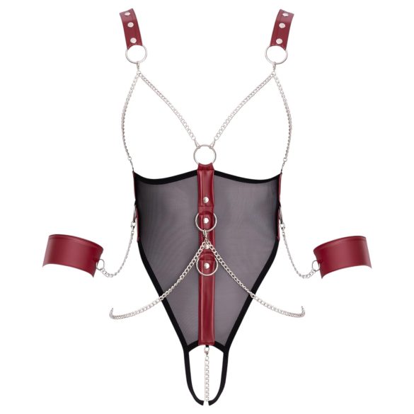 Cottelli Bondage - Offener Body mit Riemen und Kette (Schwarz) - L