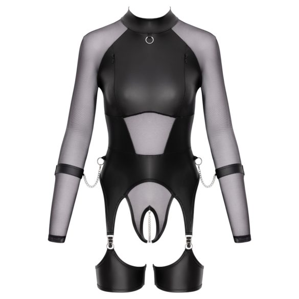 Cottelli Bondage - Transparente Oberteil mit Handschellen (schwarz)