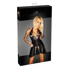   Noir - Plisseekleid mit transparentem Brustteil und Halsband (schwarz)