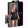 Cottelli Plus Size - Glänzendes Kleid mit rotem Korsett (Schwarz)