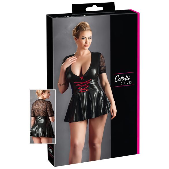 Cottelli Plus Size - Glänzendes Kleid mit rotem Korsett (Schwarz)