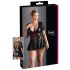 Cottelli Plus Size - Glänzendes Kleid mit rotem Korsett (Schwarz)