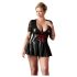 Cottelli Plus Size - Glänzendes Kleid mit rotem Korsett (Schwarz)
