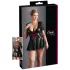 Cottelli Plus Size - Glänzendes Kleid mit rotem Korsett (schwarz) - XXL