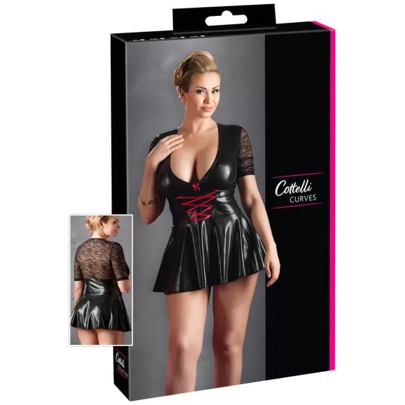 Cottelli Plus Size - Glänzendes Kleid mit rotem Korsett (schwarz) - XXXXL