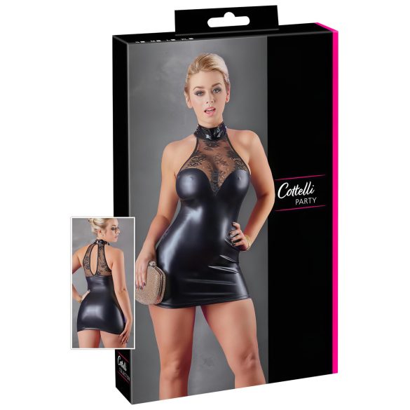 Cottelli - Spitzen glänzendes Neckholder-Minikleid (schwarz) - L