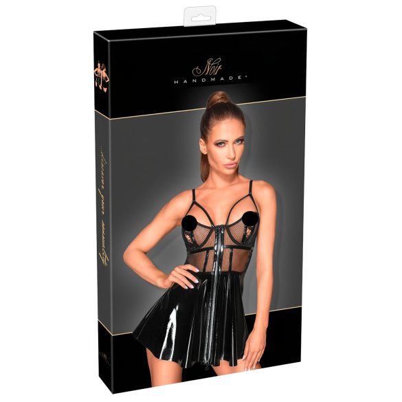 Noir - Lackkleid mit Netzeinsätzen (schwarz)