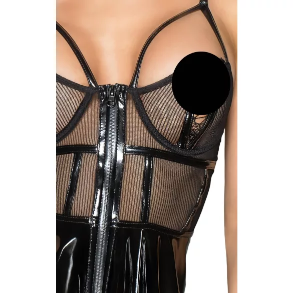 Noir - Lackkleid mit Netzdetail (Schwarz) - M