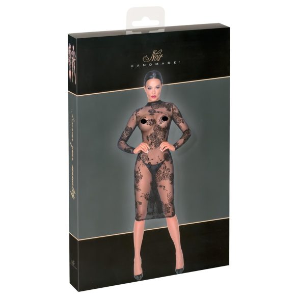 Noir - Transparenz & Blumen: Langarmkleid (Schwarz) - M