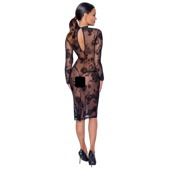 Noir - Transparentes, langärmeliges Kleid mit Blumenmuster (Schwarz) - M
