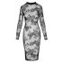 Noir - Transparenz & Blumen: Langarmkleid (Schwarz) - M