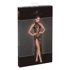   Noir - Transparente Blütenpracht, langes Kleid (schwarz) - M