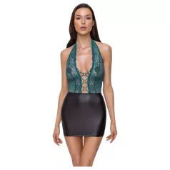   Cottelli - Schnürkleid mit Spitze, glänzend (schwarz-grün)