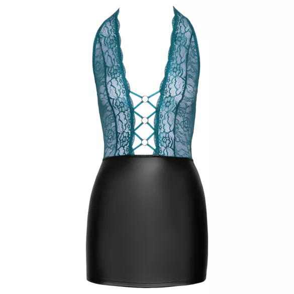 Cottelli - glänzendes Spitzenkleid mit Schnürung (schwarz-grün)
