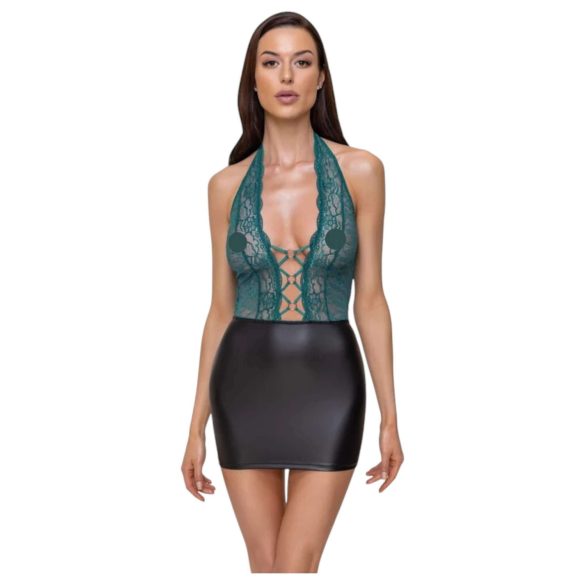 Cottelli - Schnürungsspitzenglanzkleid (schwarz-grün) - XL