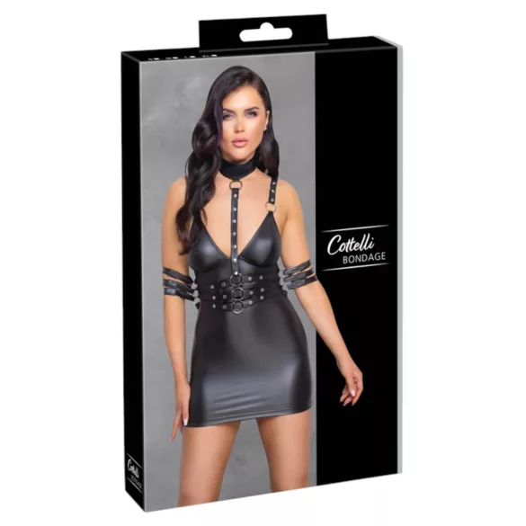 Cottelli Bondage - glänzendes Minikleid mit Halsband (schwarz)
