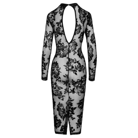 Noir - besticktes Rosen-, langärmeliges Kleid (schwarz)