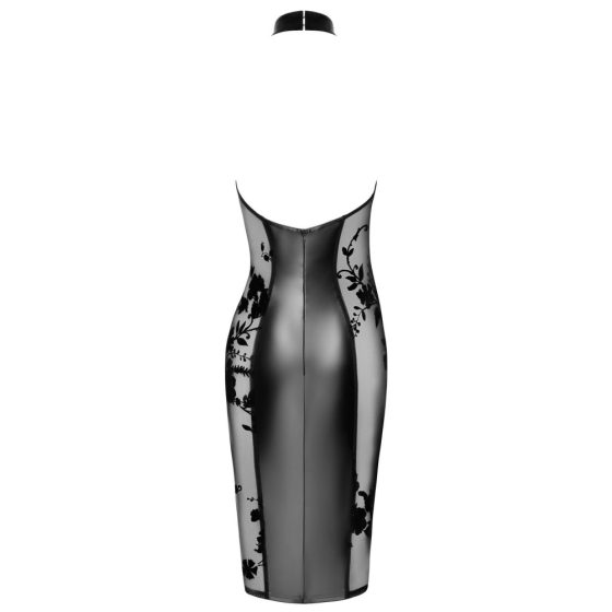 Noir - Glänzend-Durchsichtiges Neckholder-Kleid mit Blumenmuster (Schwarz) - M