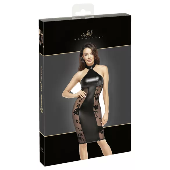 Noir - glanzendes Neckholder-Kleid (schwarz) - L