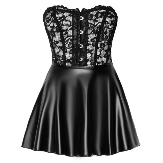 Noir - Spitzenoberteil glänzendes Minikleid (schwarz)