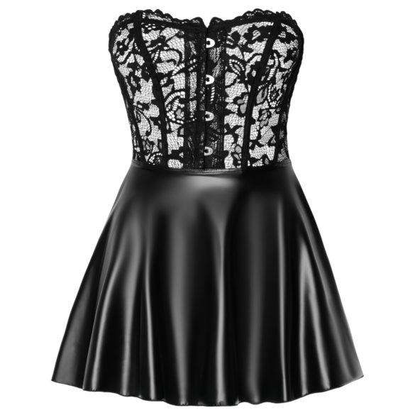 Noir - Spitzenoberteil glänzendes Minikleid (schwarz) - L