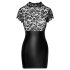 Noir - Glänzendes Kleid mit Spitzentop und Korsett (Schwarz)