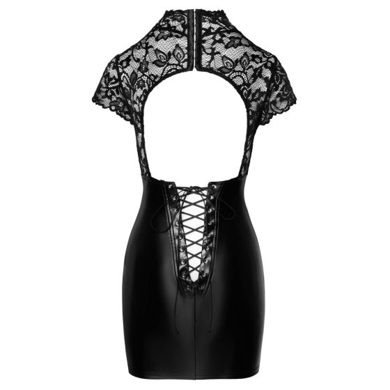 Noir - Spitzen-Oberteil glänzendes Kleid mit Korsett (schwarz)
