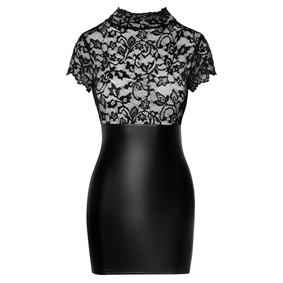 Noir - Spitzen-Oberteil glänzendes Kleid mit Korsett (schwarz) - M