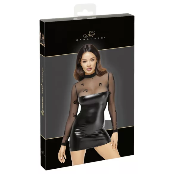 Noir - Transparentes Glanzkleid mit Oberteil (Schwarz)